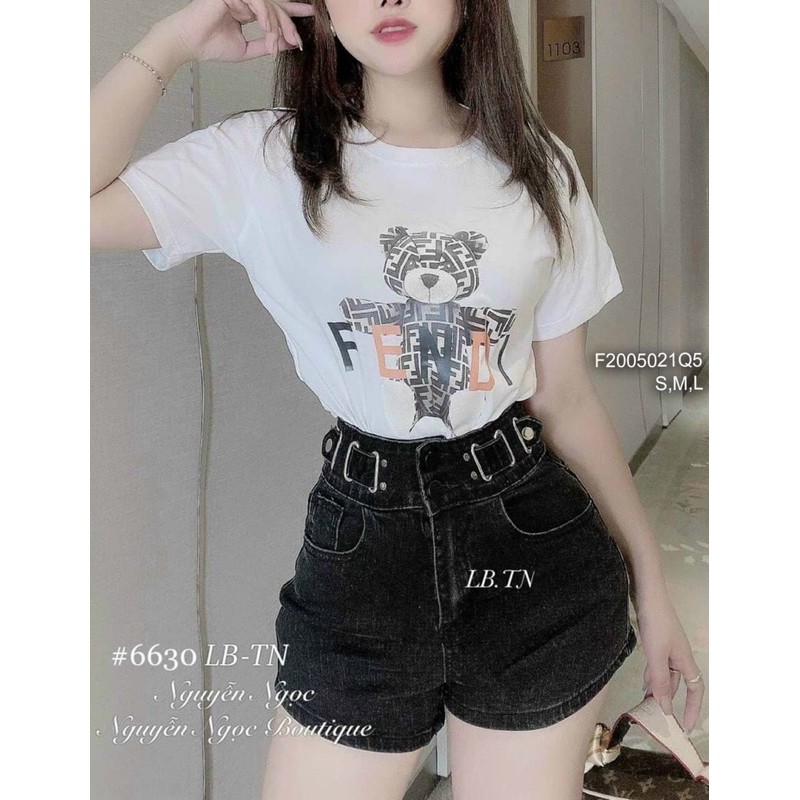 Quần short jean lưng cao phối khoen vuông!