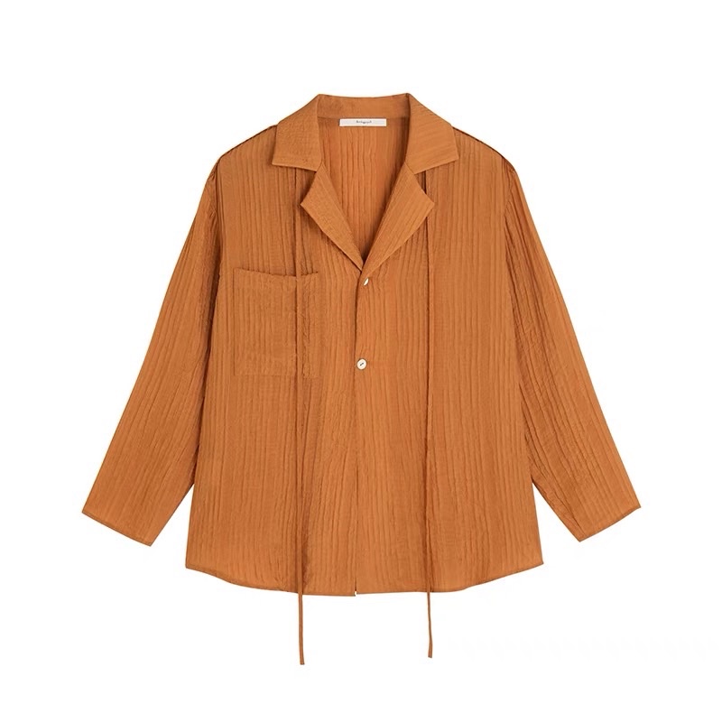 Sơ mi bâu danton hai nút cổ vét có dây cột