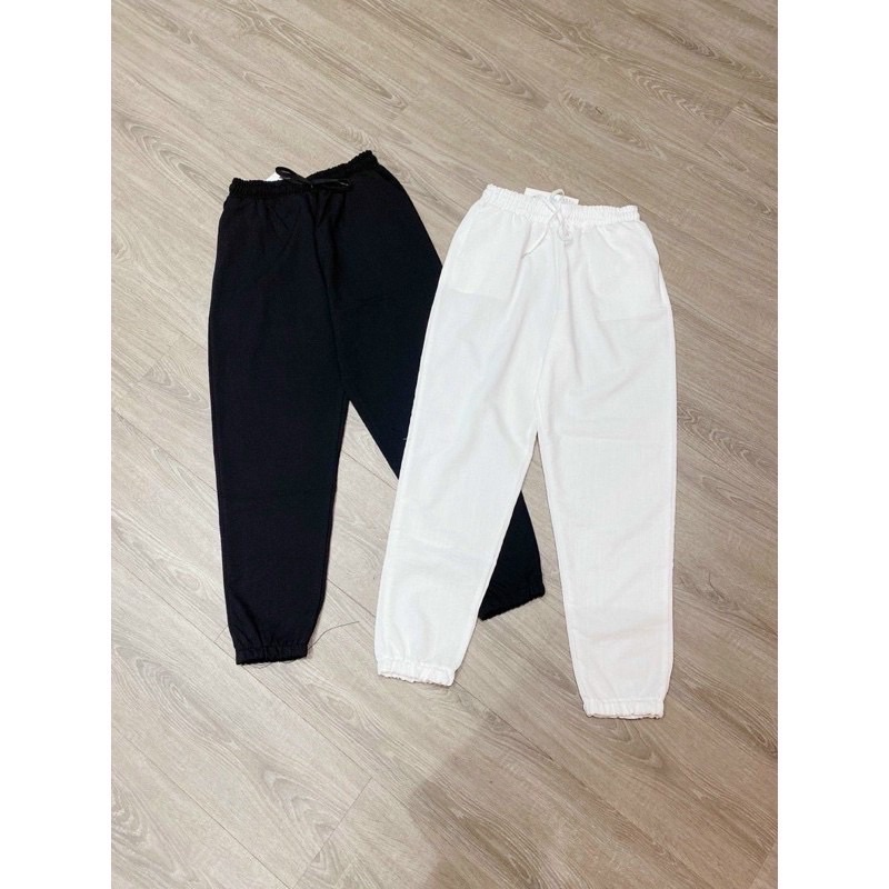 Quần joggers, Quần Bom bo gấu chất thô co dãn mặc hè hàng quảng châu mặc tôn dáng dễ phối đồ 2 màu đen- trắng