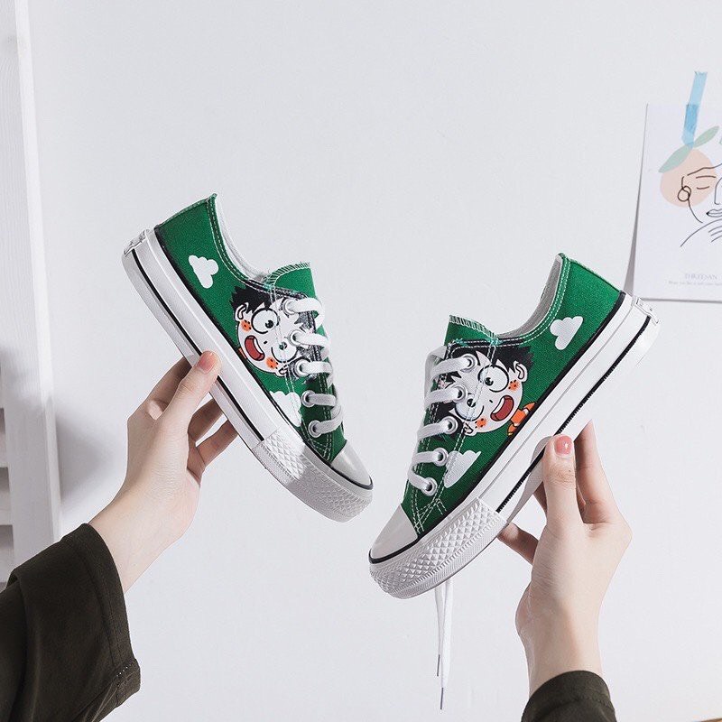 Giày CV nữ cổ thấp in hoạt hình logo dễ thương