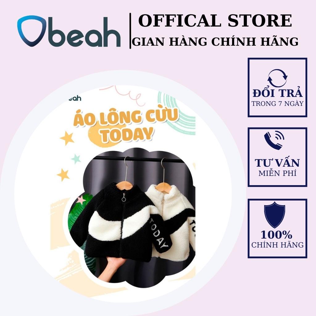 Áo khoác trẻ em OBEAH chất liệu lông cừu ấm áp chữ được thêu tỉ mỉ sắc nét cho bé Fullsize 90 đến 150