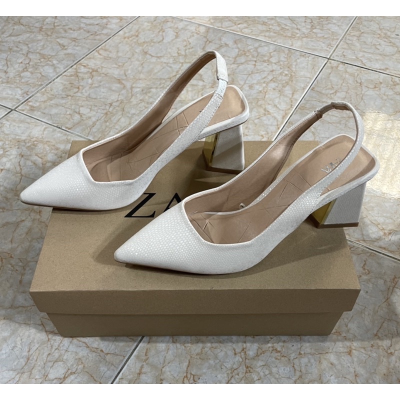 Giày Zara Xuất Xịn Da Vân Bling Sang Chảnh Trắng Size 35