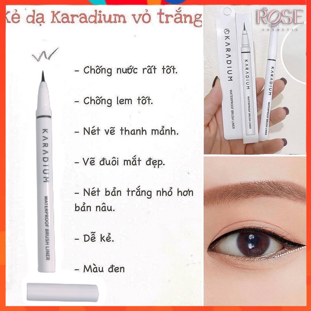 Bút Dạ Kẻ Mắt Nước Eyeliner KARADIUM Hàn Quốc Waterproof Brush Liner Vỏ Trắng Nét Siêu Mảnh / Chống Nước / Siêu Dễ Kẻ