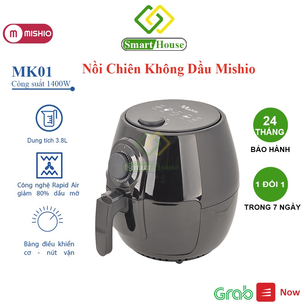 Nồi Chiên Không Dầu Mishio 3.8 lít Công Nghệ Rapid Air Giảm Dầu Mỡ - Smart House