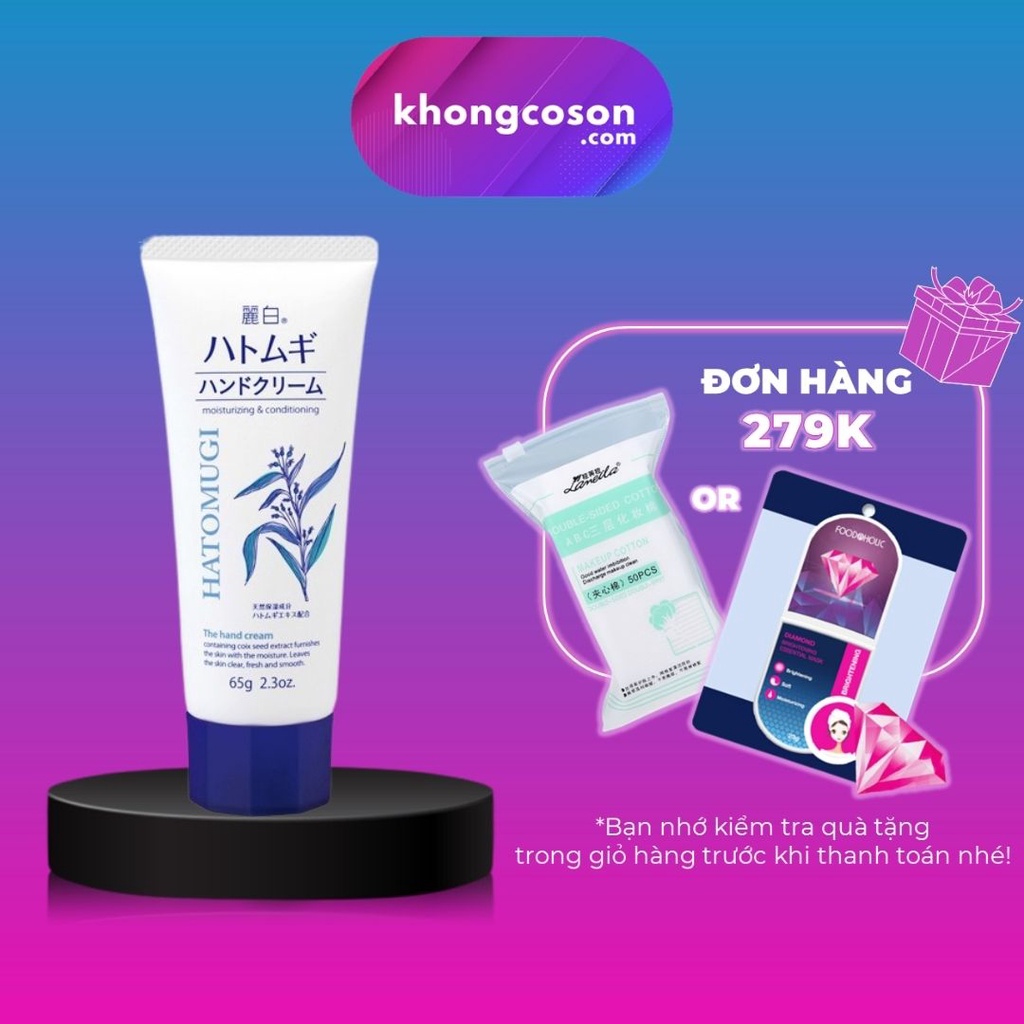 Kem Dưỡng Da Tay Hạt Ý Dĩ Reihaku Hatomugi Hand Cream 65g - Khongcoson