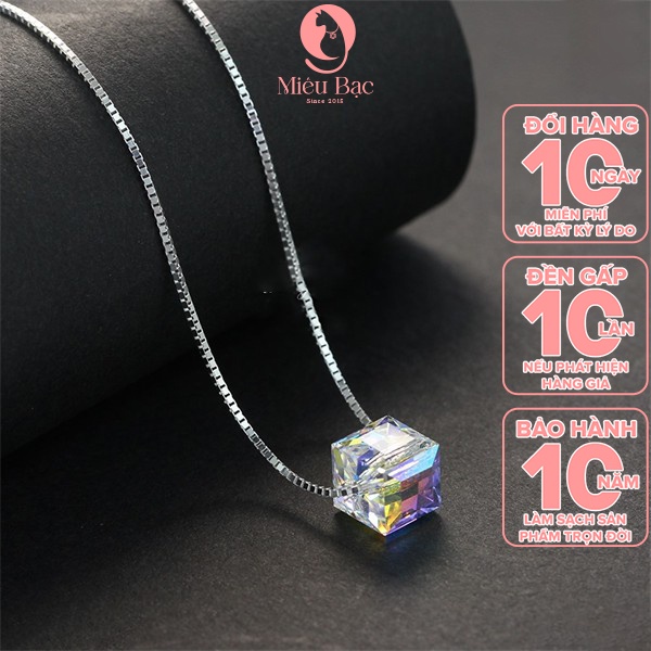Dây chuyền bạc nữ MIÊU BẠC pha lê lập phương vòng cổ đẹp chất liệu bạc s925 phụ kiện dây chuyền nữ D400126