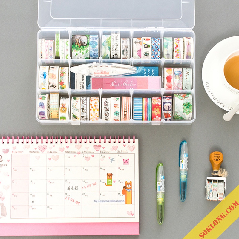 Hộp đựng washi tape Sổ KLONG, phụ kiện 15 ngăn tùy chỉnh kích thước tiện lợi C07