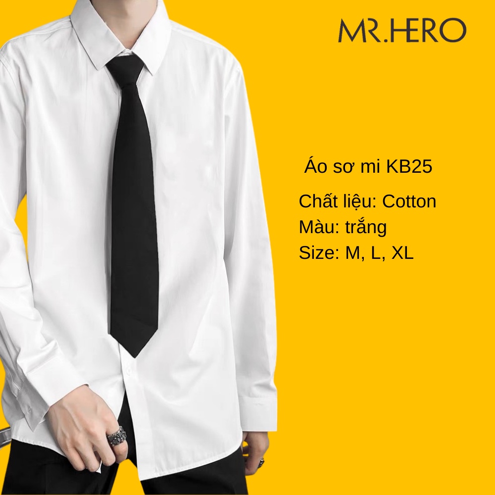 Áo Sơ Mi Màu Trắng Cà Vạt Form Rộng Mrhero Cổ Bẻ Dài Tay Phong Cách Hàn Quốc KB025 M.RO