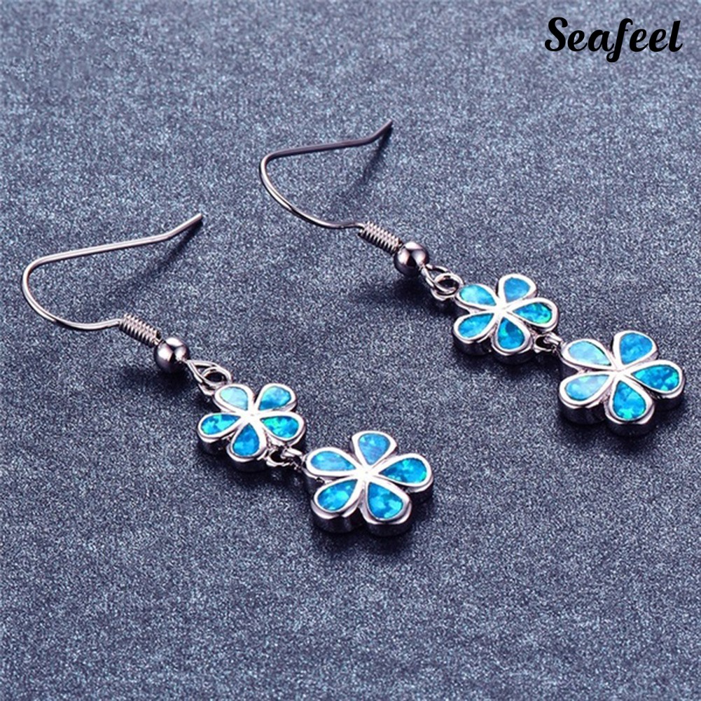 Hoa Tai Dáng Dài Hình Hoa Đính Đá Opal Nhân Tạo Thời Trang
