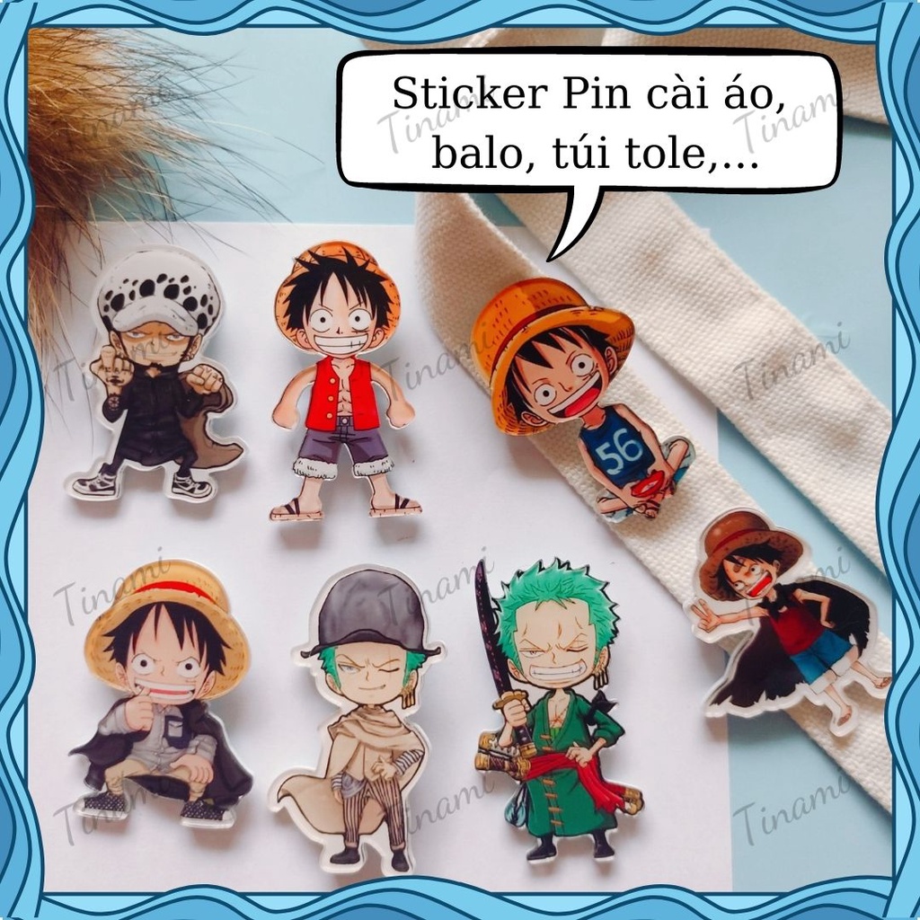 Combo 10 Sticker Ghim cài áo huy hiệu Pin cài áo balo túi xách Anime manga One Piece Luffy Acrylic dễ thương