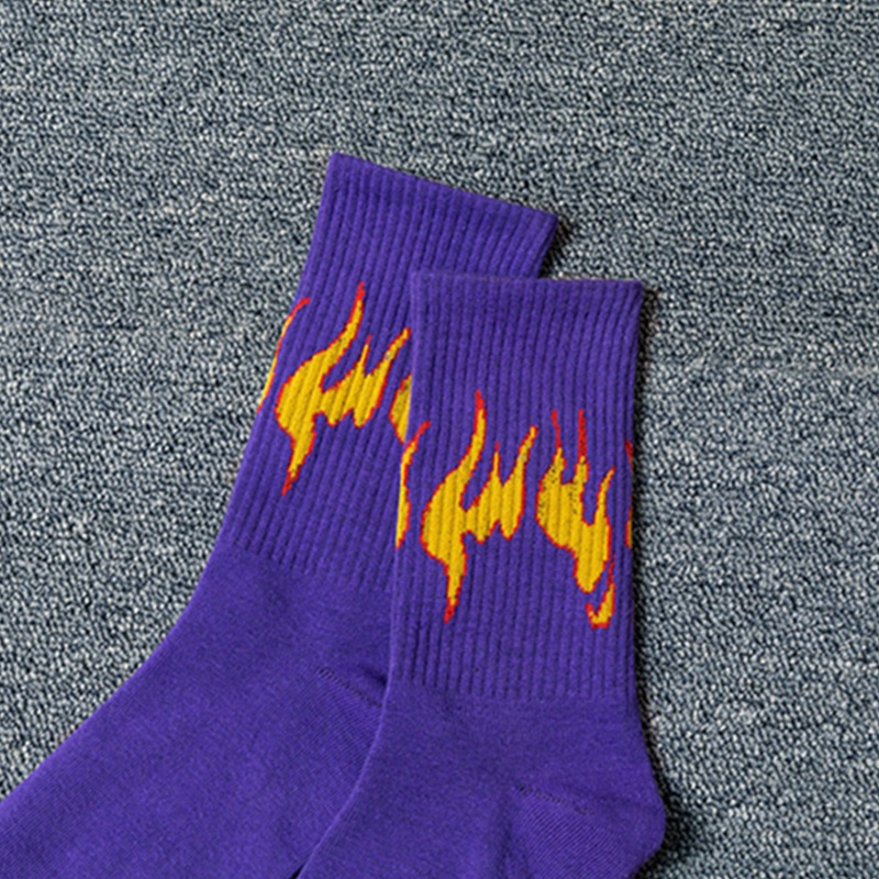 Xiangbao Vớ Cotton Cổ Vừa In Họa Tiết Ngọn Lửa Màu Sắc Tương Phản Phong Cách Harajuku Nhật Bản Dành Cho Nữ