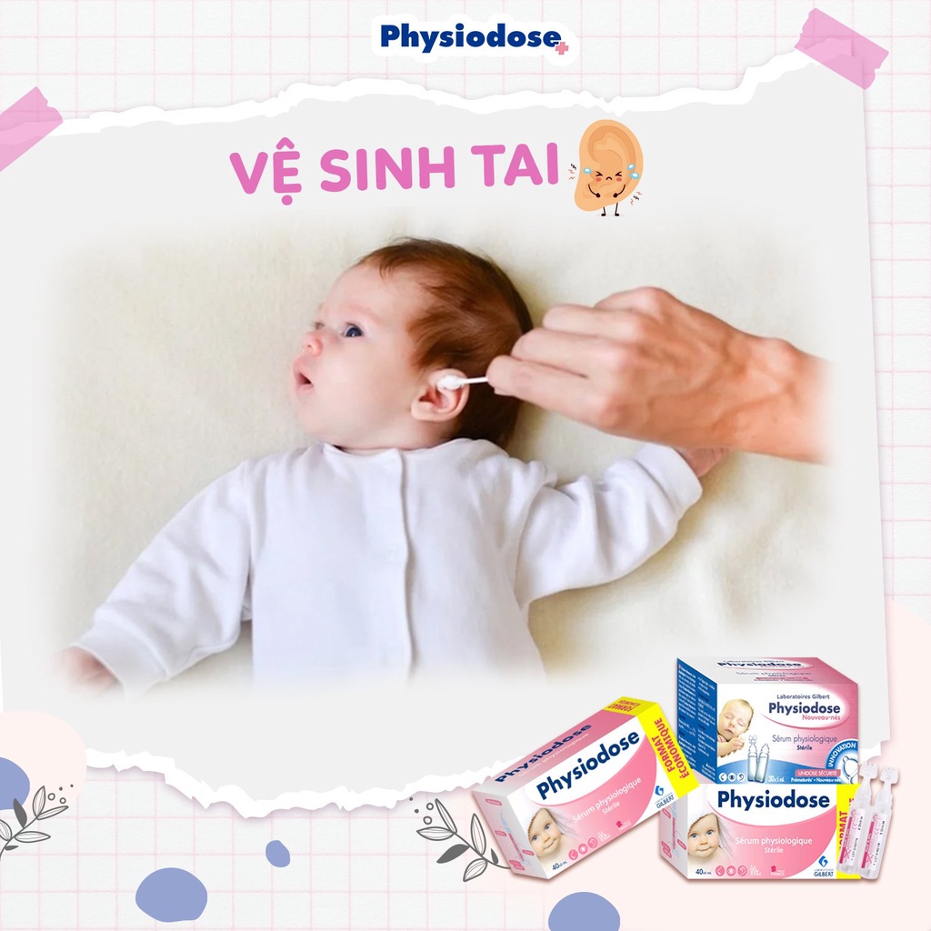 Nước muối sinh lý Physiodose Pháp, Vệ sinh mắt, mũi, miệng cho bé