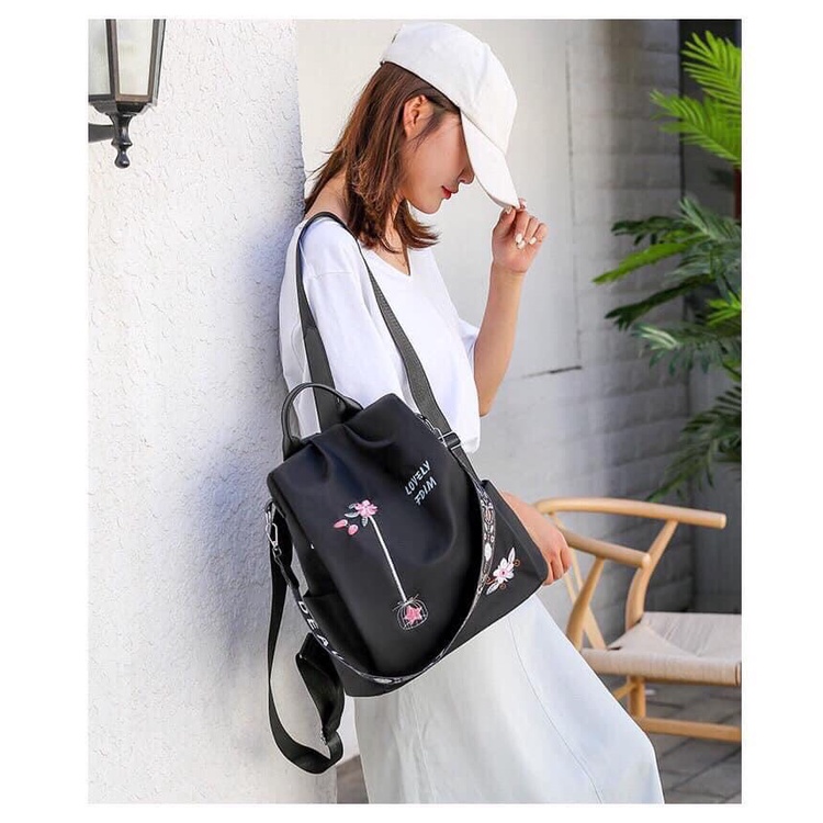 Balo Nữ Thời Trang Thêu Hoạ Tiết Vải Oxford Chống Nước Chống Trộm