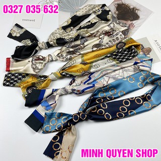 Khăn Lụa Quàng Cổ Kiêm Buộc Tóc Thanh Lịch Dáng Dài 145x15 cm Phong Cách Cổ Điển Cho Nữ