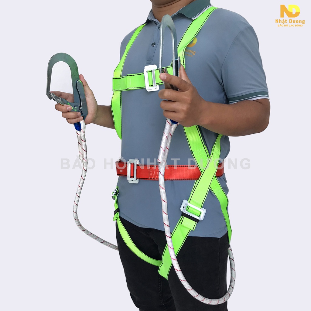 Dây an toàn toàn thân 2 móc sắt có giảm xóc TX11, Dây bảo hộ lao động Nhật Dương móc chịu lực 1000kg