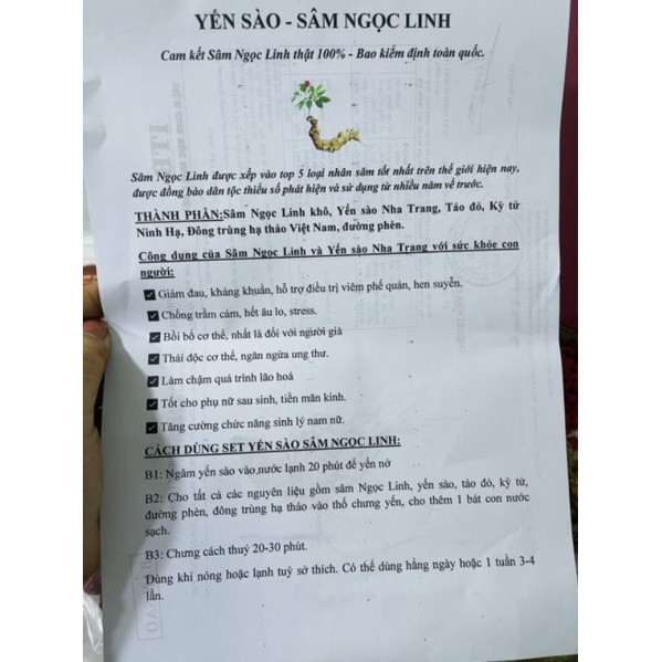 Sâm Ngọc Linh - Yến Sào- đông trùng,táo đỏ, kỉ tử... 1 sét