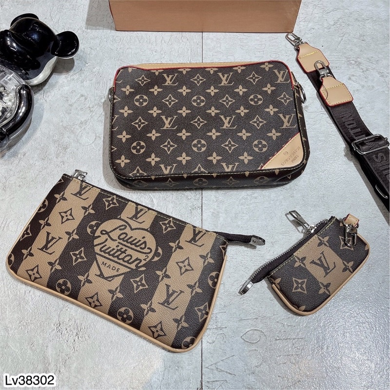 Túi Đeo Chéo Combo 3 túi LV Vàng, Xang Siêu Đẹp - Túi Đeo Nam Da Pu LV Cao Cấp