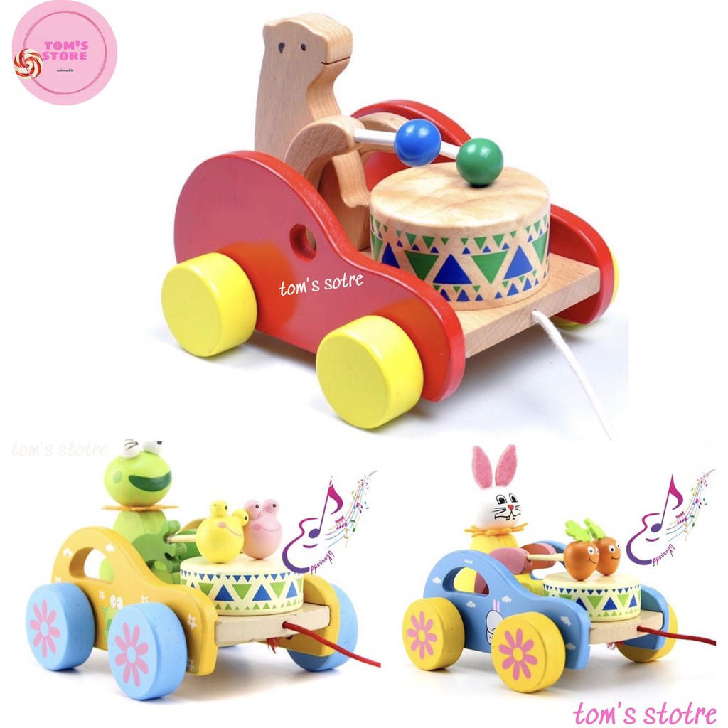 Đồ chơi gỗ thông minh xe kéo hình các con vật đánh trống lóc cóc vui hộn cho bé