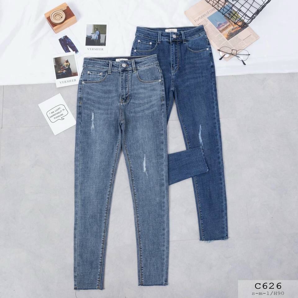 [ BÍNH BOONG ] QUẦN SKINNY JEANS GIÃN DÀI NỮ LƯNG CAO LAI TUA RÁCH 2 ĐÙI NHẸ MÀU XANH NHẠT, XANH ĐẬM ĐẲNG CẤP HOT HIT