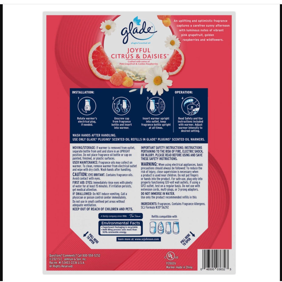 Bộ tinh dầu thơm cắm điện Glade Cashmere Woods & Clean Linen Scented Oil 1 Warmer + 6 Refills