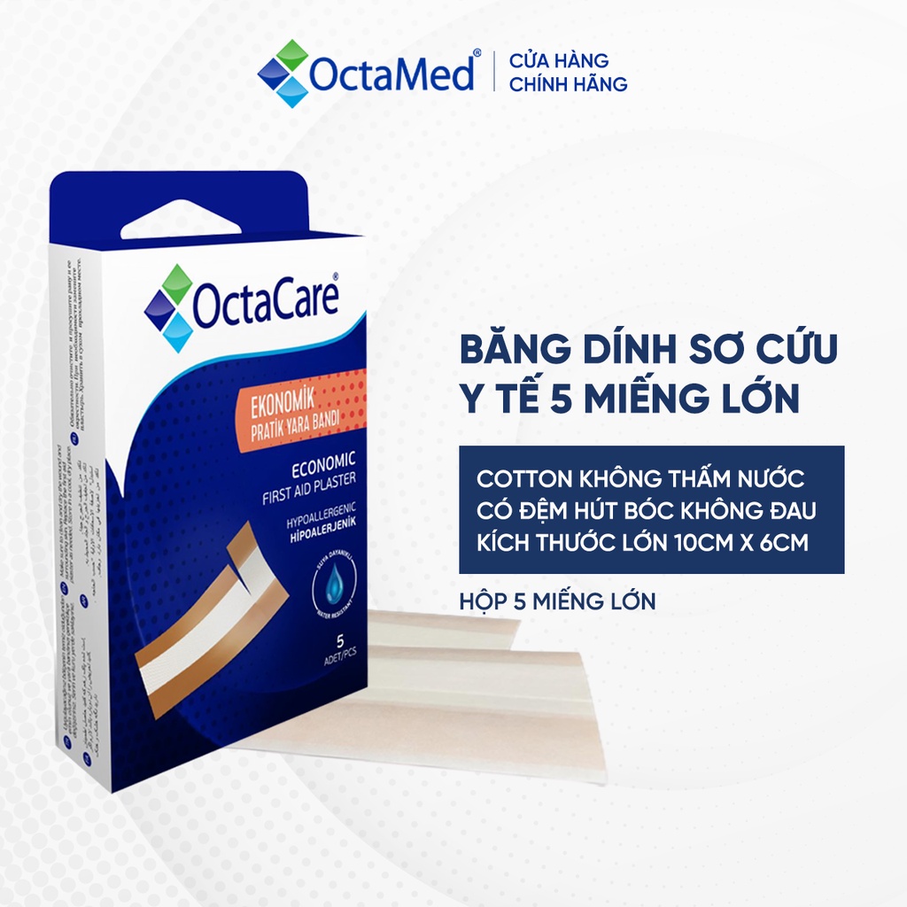Băng Dán Sơ Cứu Y Tế Lớn OctaMed Không Kích Ứng, Chịu Nước, Hộp 5 Miếng