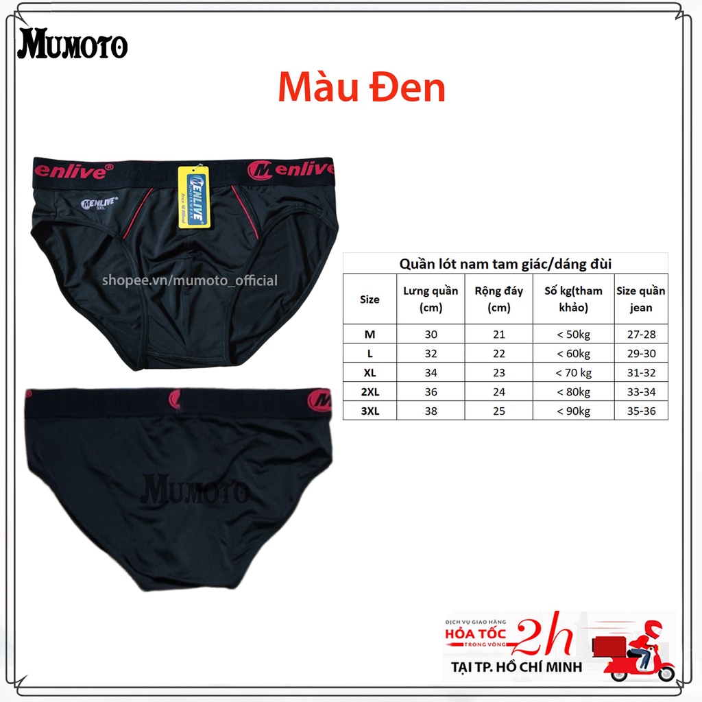 Quấn lót nam thun lạnh tam giác Menlive mềm mát không nhăn lưng to lên đến 90kg - MUMOTO