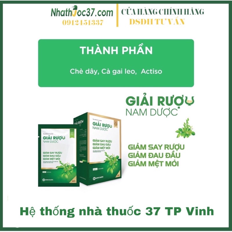 Nước giải rượu Nam Dược (hộp 6 túi) giảm say, giảm triệu chứng khó chịu, tăng cường chức năng giải độc bảo vệ gan