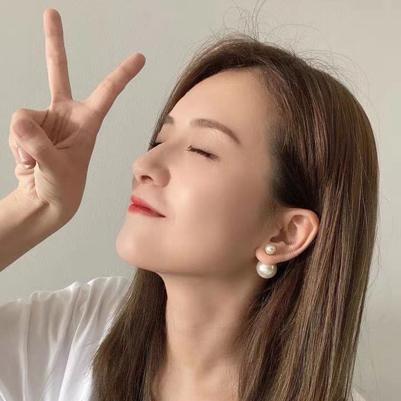 1 Đôi Bông Tai Ngọc Trai Hai Mặt Kiểu Hàn Quốc Thanh Lịch Cho Nữ