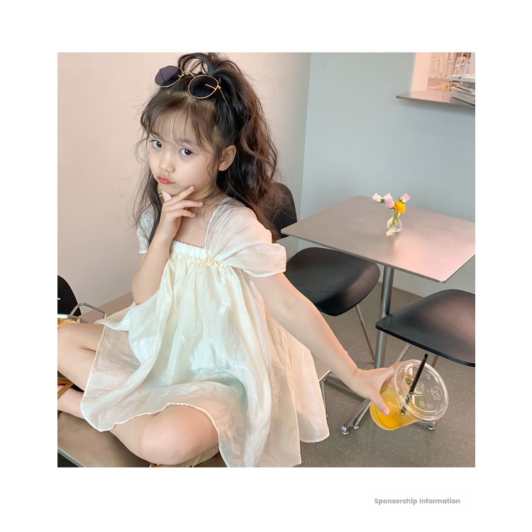 Đầm Tay Ngắn Phối Lưới Phong Cách Phương Tây Thời Trang Mùa Hè Hàn Quốc Hàng Mới Dành Cho Bé Gái 2022