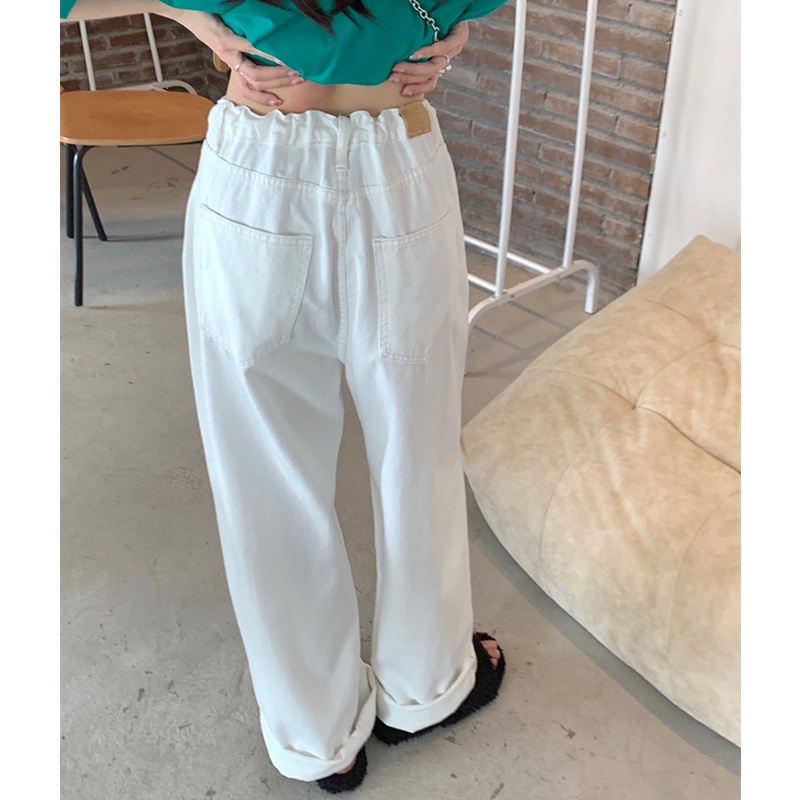 Quần Jean Dài Lưng Cao Ống Rộng Thời Trang Cá Tính Cho Nữ