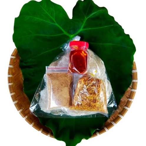 Combo 250g bánh tráng phơi sương + bịch muối + bịch hành phi + hủ sate