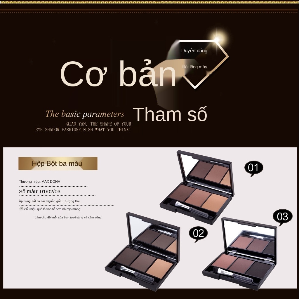 [Hàng mới về] Bảng phấn kẻ mày 3 màu kháng nước dễ lên màu lâu trôi | BigBuy360 - bigbuy360.vn