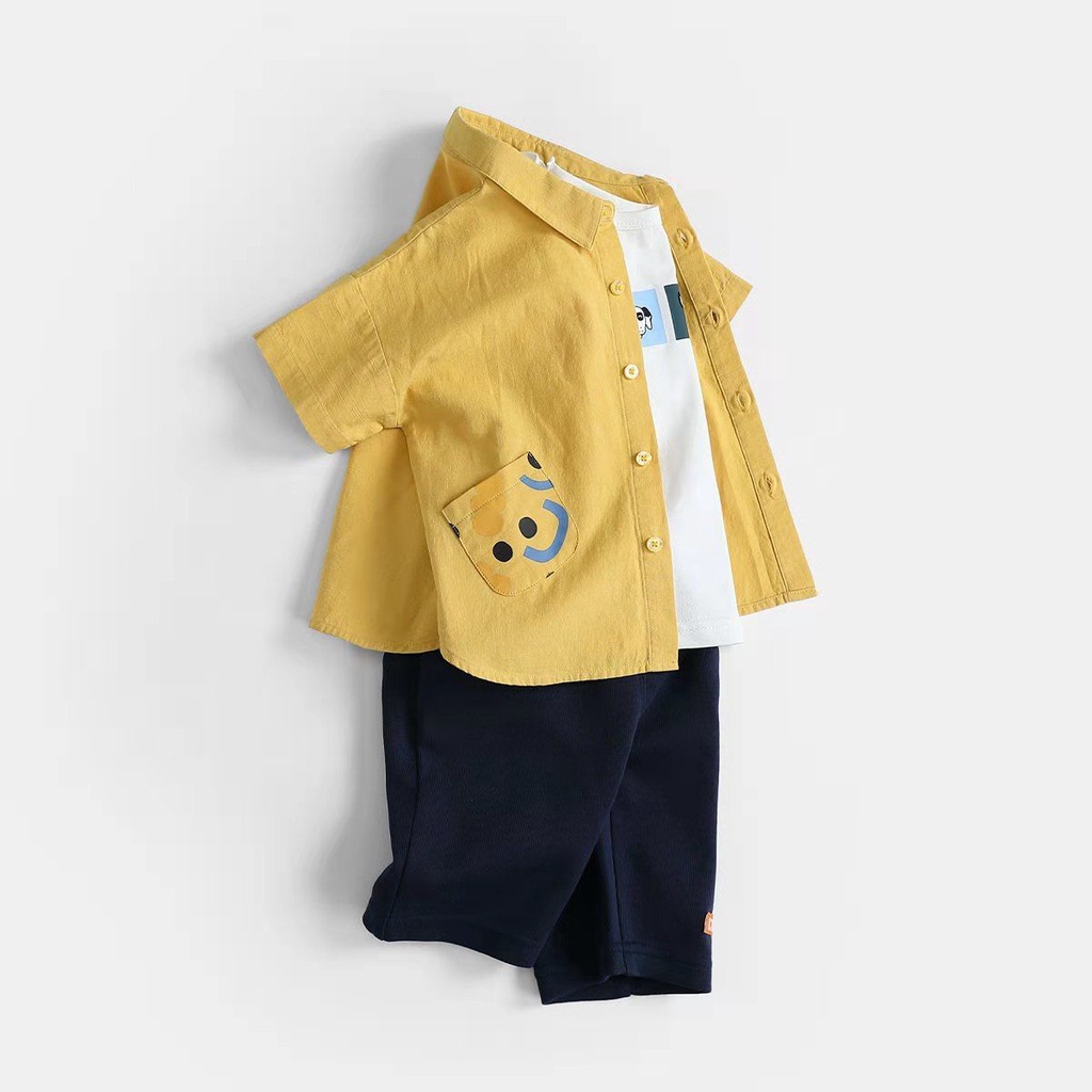 Áo Sơ Mi Cotton Tay Ngắn Dáng Rộng In Hoạt Hình Thời Trang Mùa Hè Hàn Quốc Cho Bé Trai