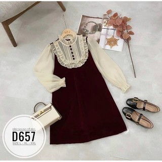 Bigsize Đầm nhung cổ bèo D657