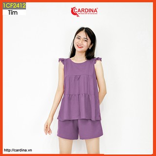Đồ Bộ Nữ 𝐂𝐀𝐑𝐃𝐈𝐍𝐀 Sát Nách Bèo Vai Ba Tầng Nhún Chất Cotton Nhật Che Khuyết Điểm, Nhẹ Nhàng, Nữ Tính 1CF24