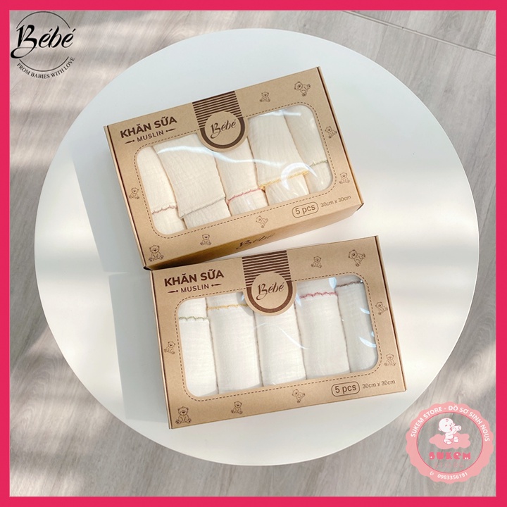 Khăn Sữa Cho Bé/Khăn Sữa Xô BéBé Chất Xô Muslin Thấm Hút Tốt Set 5 Cái Cho Bé