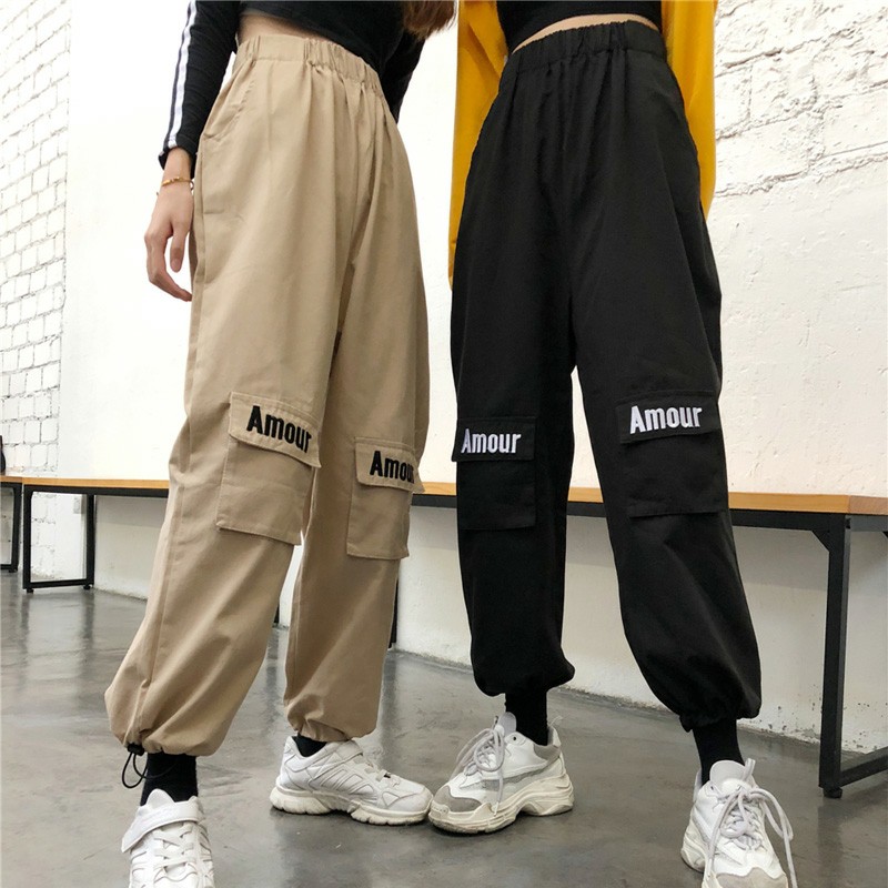 (Order_ảnh thật) Quần jogger kaki boxpant unisex nam nữ amour ống rút dây harajuku | BigBuy360 - bigbuy360.vn
