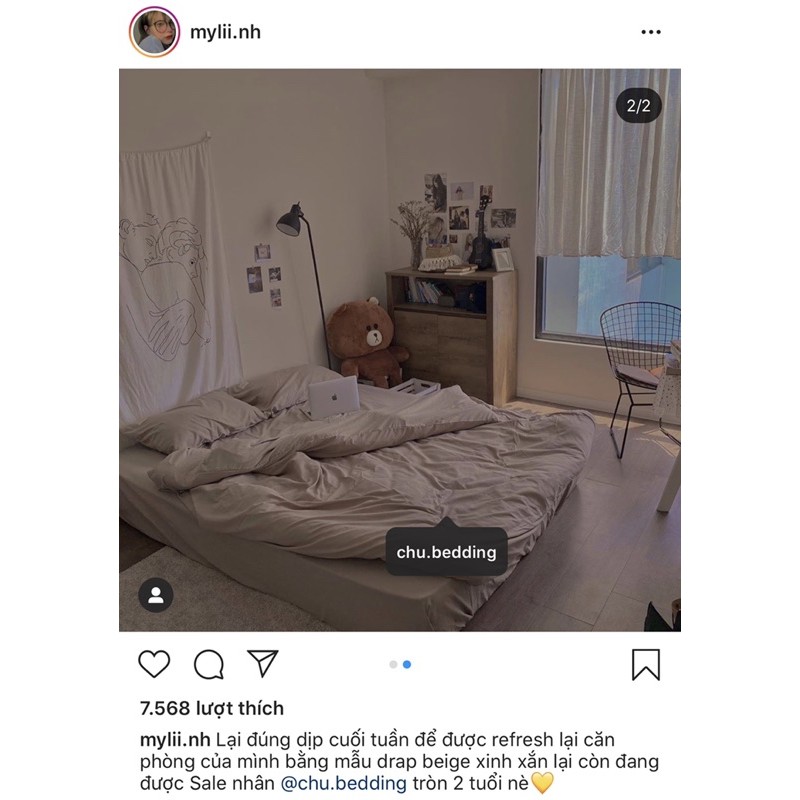 Set chăn ga gối Cotton đũi: màu beige