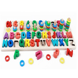 Đồ chơi gỗ 3in1 - Bộ Chữ cái và Bảng số bằng gỗ - Giáo cụ Montessori cho bé