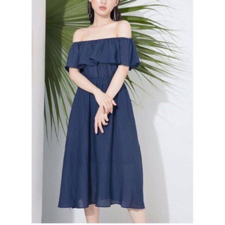 ĐẦM MAXI TRỄ VAI THUN LỤA MÀU XANH NAVY
