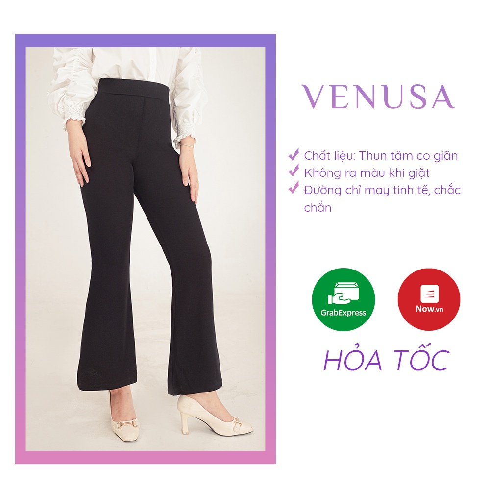 Quần ống loe nhẹ nữ cạp cao siêu hack dáng legging dáng dài đen cá tính VENUSA Q001