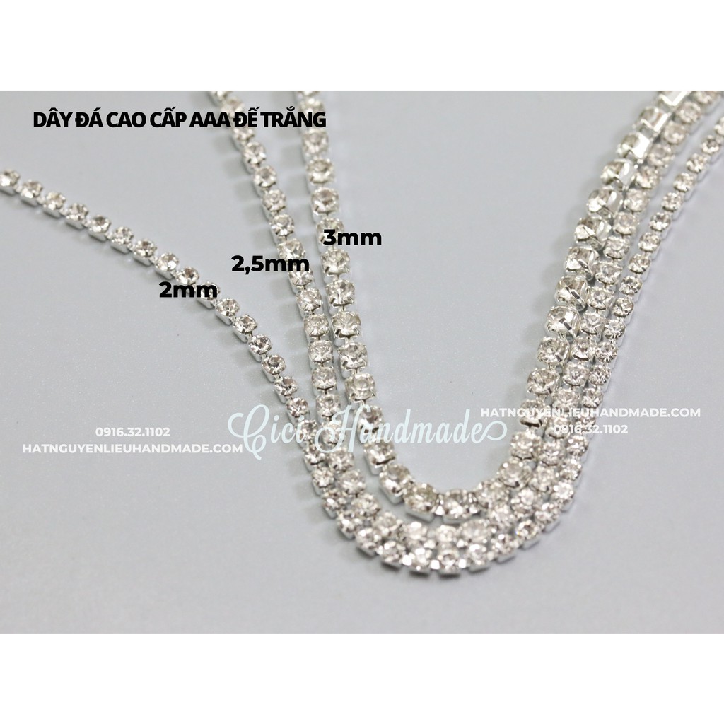 Túi 3m Dây đá trắng đế vàng/bạc làm trang sức DIY, đính vỏ điện thoại Cici Handmade chuyên hạt nguyên liệu đính kết