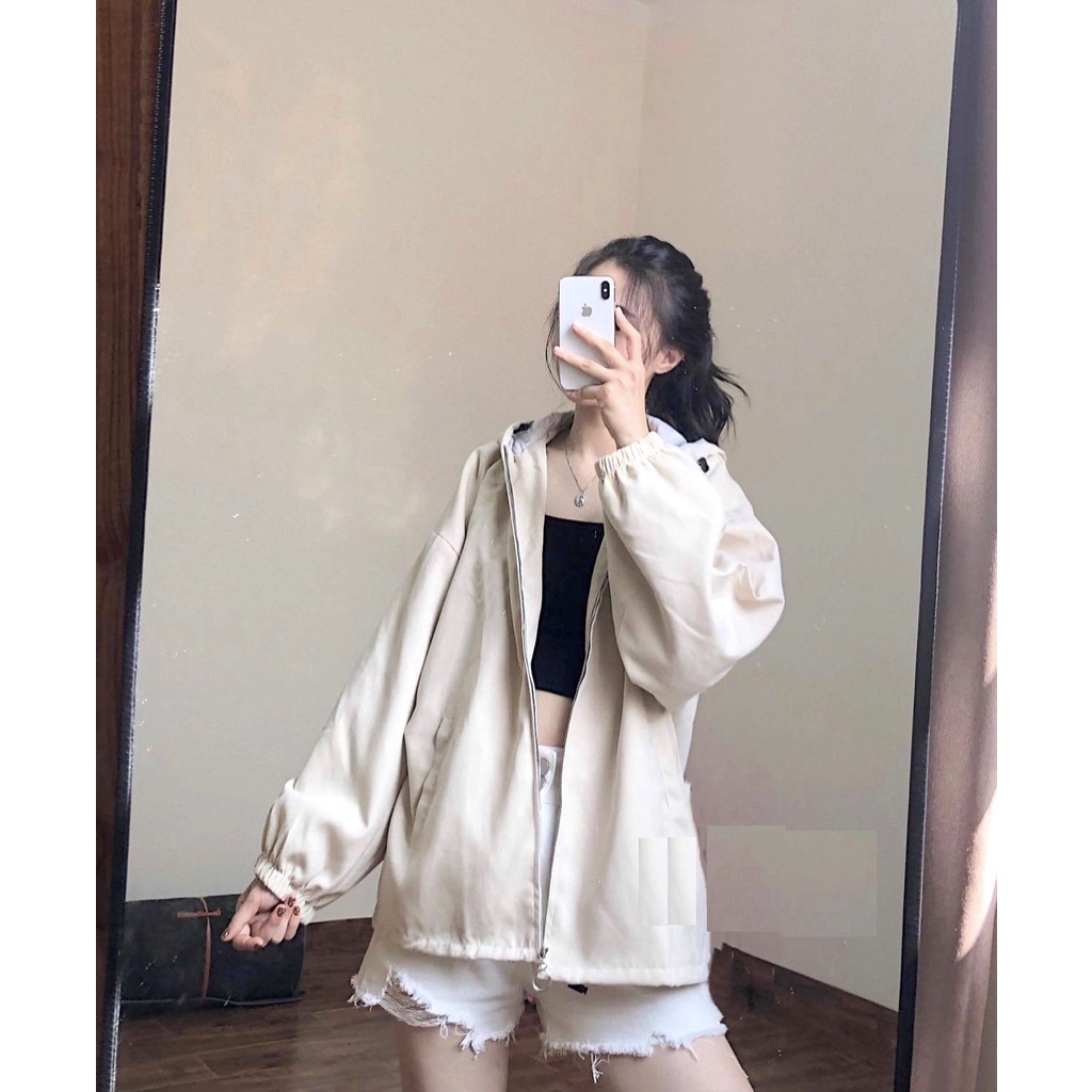 Áo Khoác Nỉ Bò Icon PEONYB Nữ [FREESHIP]  Jacket hoodie form rộng khóa tròn bo tay bồng màu TRẮNG | ĐEN Ulzzang