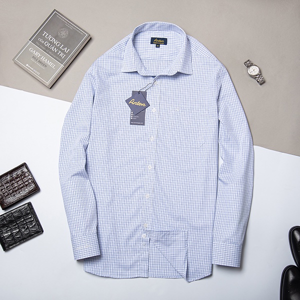 Áo Sơ Mi Nam Công Sở Trung Niên Thương Hiệu Anton Dài Tay Vải Cotton Kẻ Caro Đen Trắng – AC155 | BigBuy360 - bigbuy360.vn