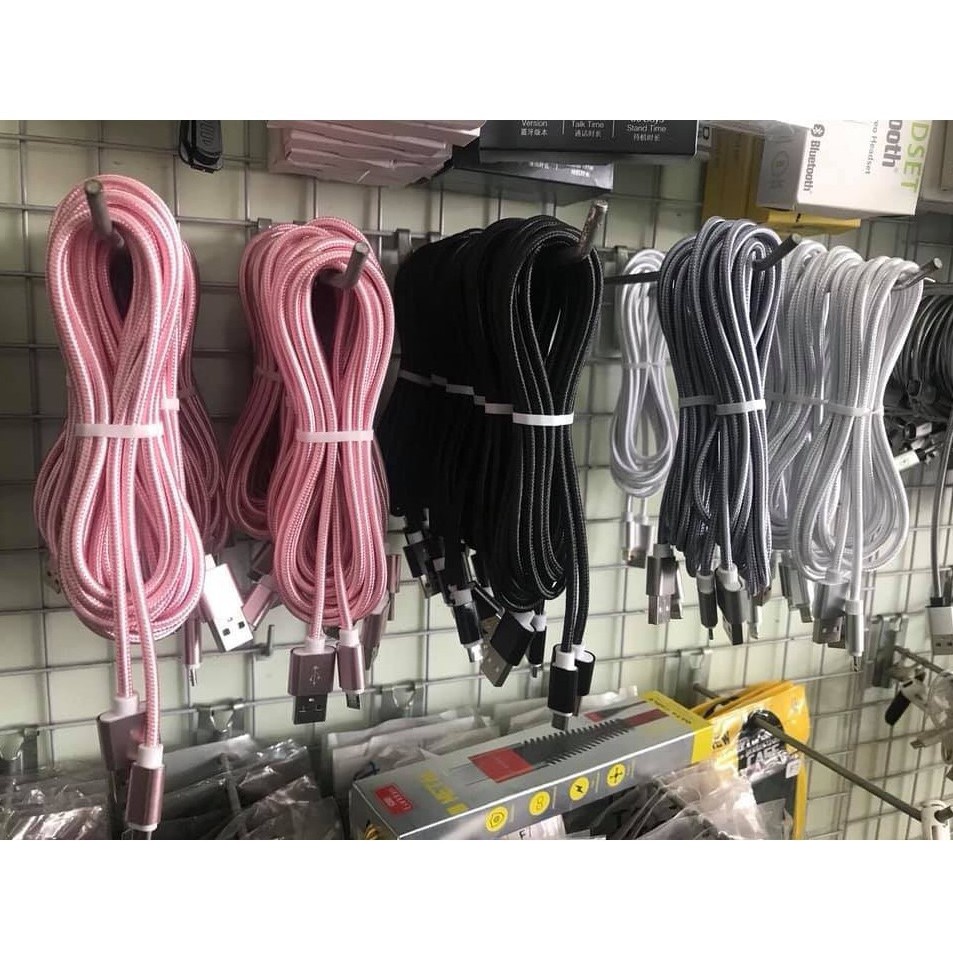 Cáp sạc dài 3m bọc dù siêu bền hỗ trợ iphone và samsung - Dây sạc dài 3m bọc dù siêu bền