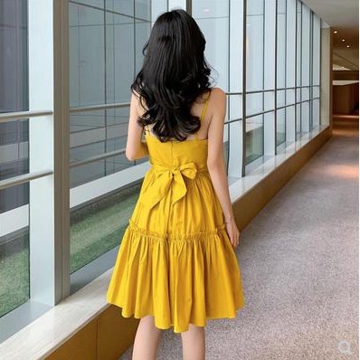 Đầm Xoè Nữ- Váy 2 Dây Nhún Tầng Cổ V  Eo Sexy Form Dài Cực Xinh