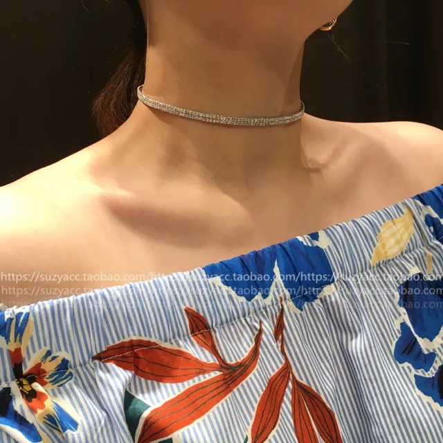 (RẺ VÔ ĐỊCH) Choker 2 hàng đá siêu sáng