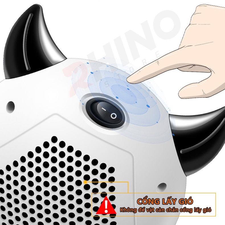 Máy sưởi ấm mùa đông mini Rhino W201, quạt sưởi tiểu quỷ để bàn văn phòng, kèm bộ sticker cảm xúc tùy chỉnh