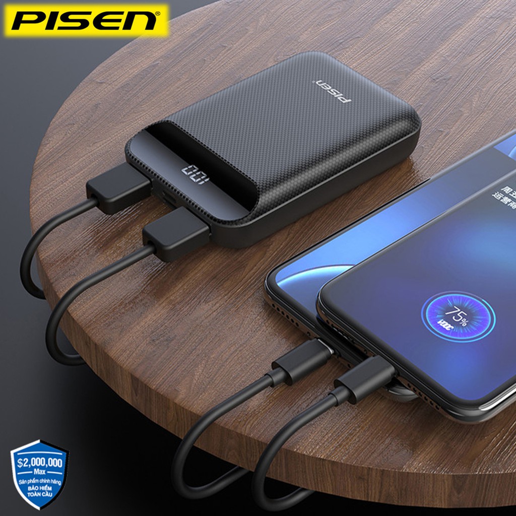 Pin sạc dự phòng Pisen 10000mAh Power Box C10000 Led Chính Hãng Cho iPhone Huawei Samsung Xiaomi Oppo Vivo