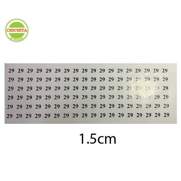 100 Số quần áo giầy dép từ 1- 50 size 1.5 cm